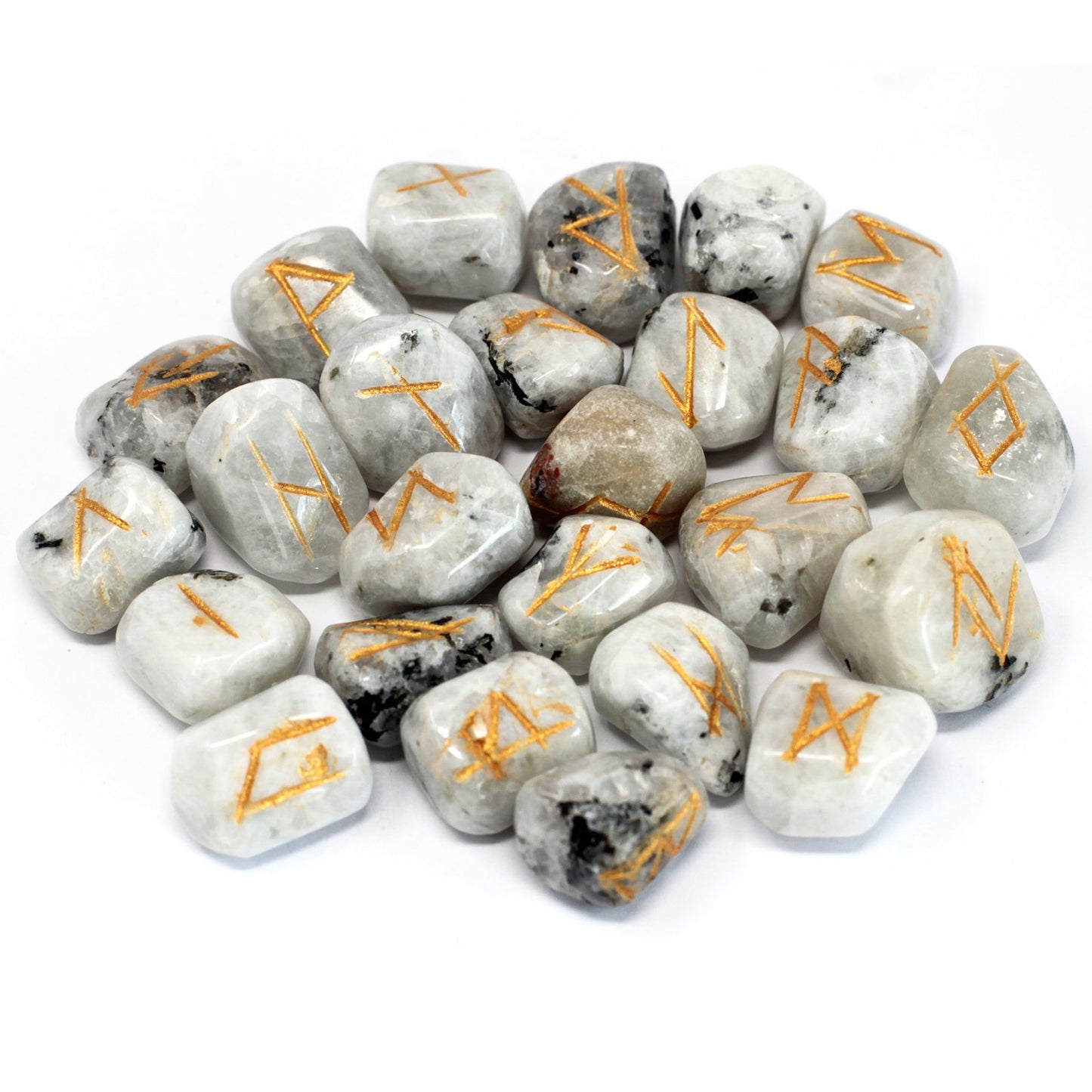 Rune Stone Set - Natural Rainbow Moonstone Stone Runes - 25 Pieces