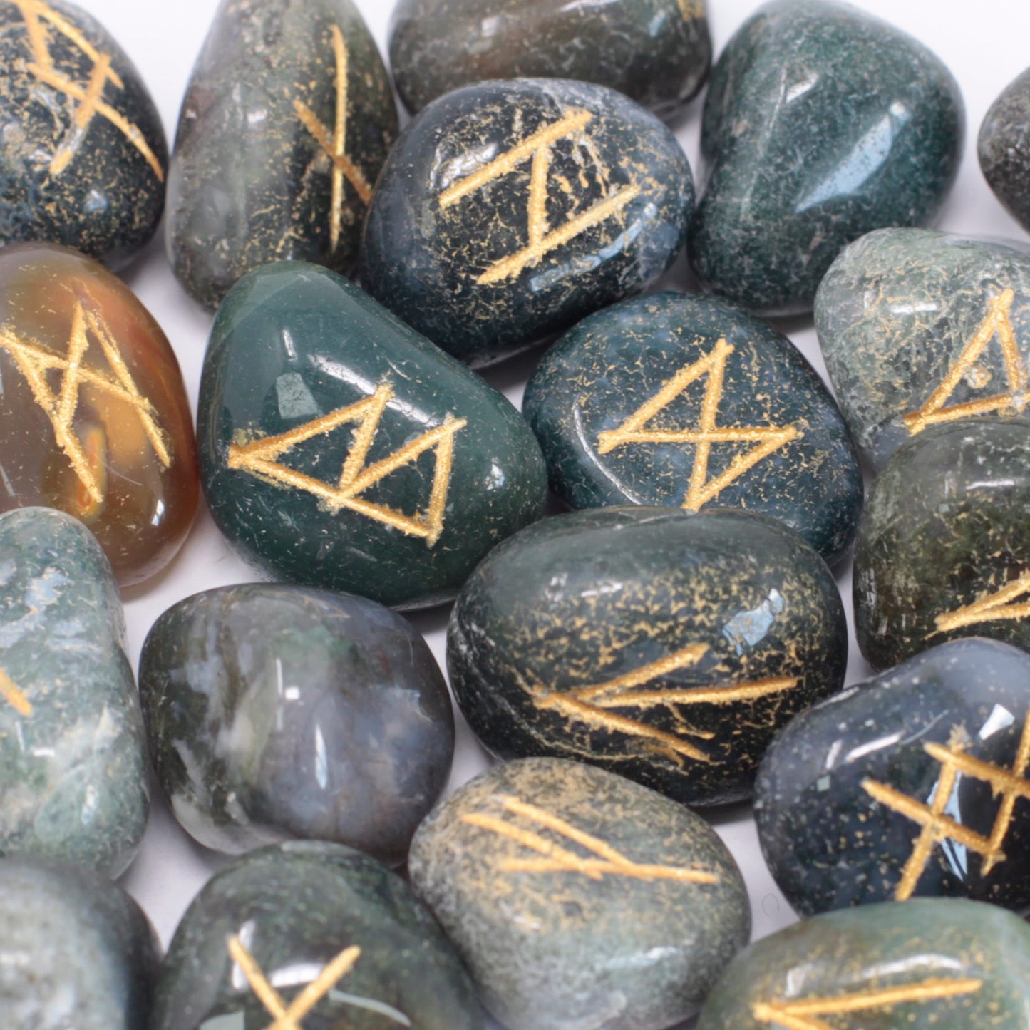 Rune Stone Set - Natural Moss Agate Stone Runes - 25 Pieces