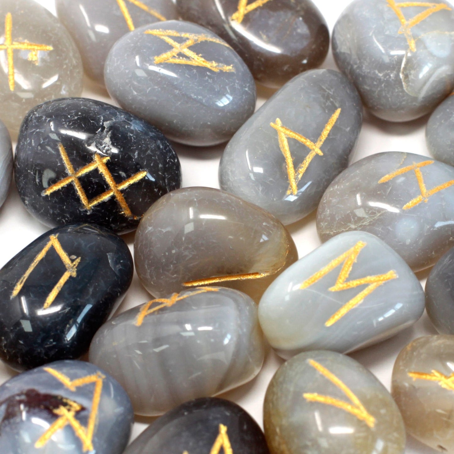 Rune Stone Set - Natural Grey Agate Stone Runes - 25 Pieces