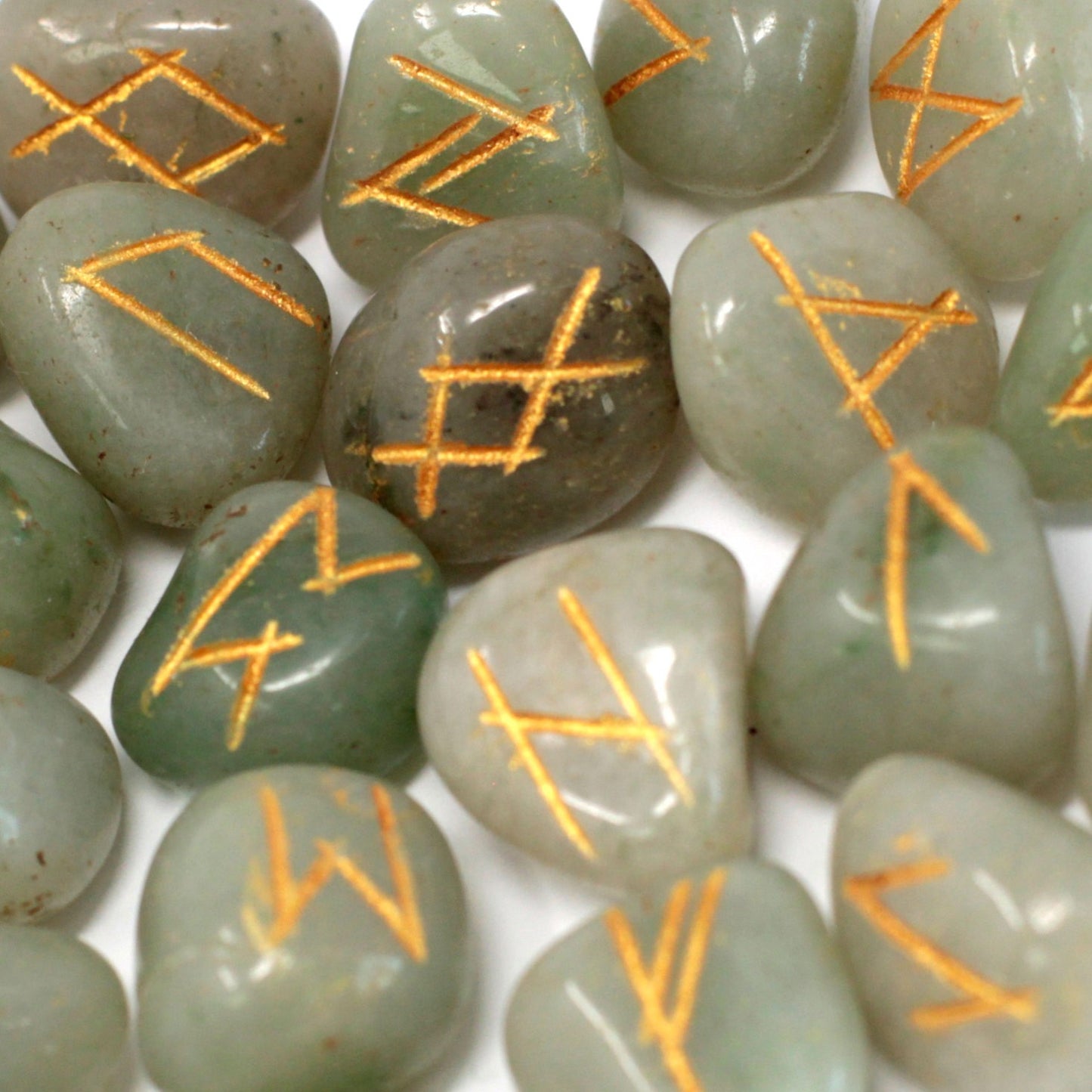 Rune Stone Set - Natural Green Aventurine Stone Runes - 25 Pieces