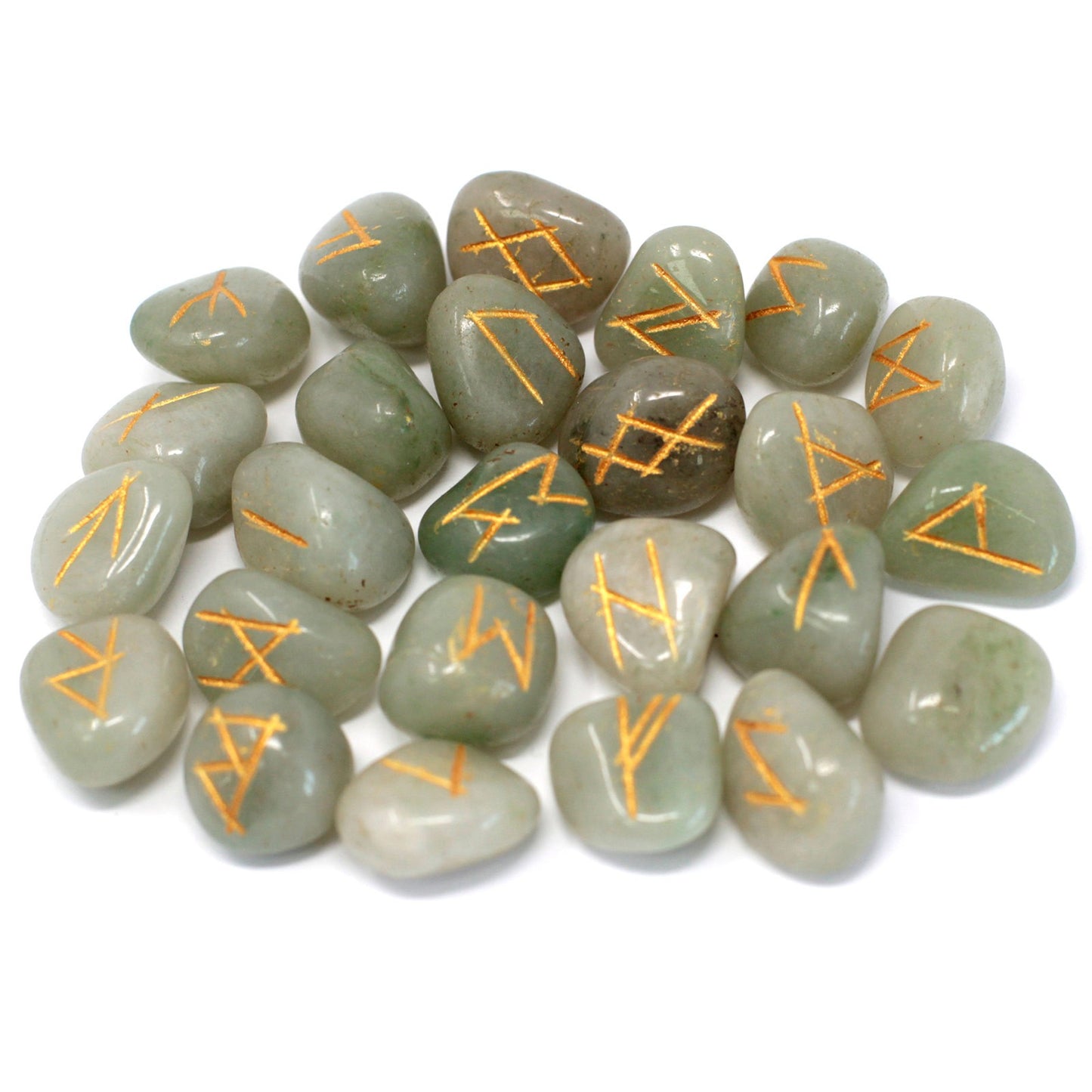 Rune Stone Set - Natural Green Aventurine Stone Runes - 25 Pieces