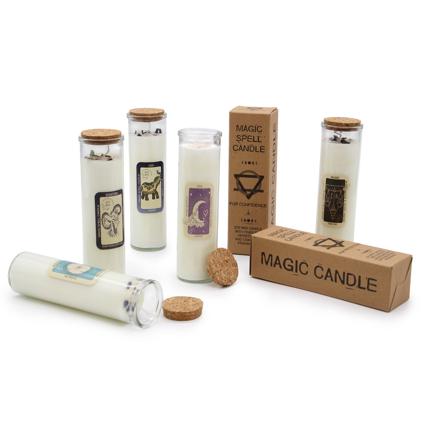 Magic Spell Candle - Friendship - with Moss Agate Gemstones and Velvet Moon Fragrance