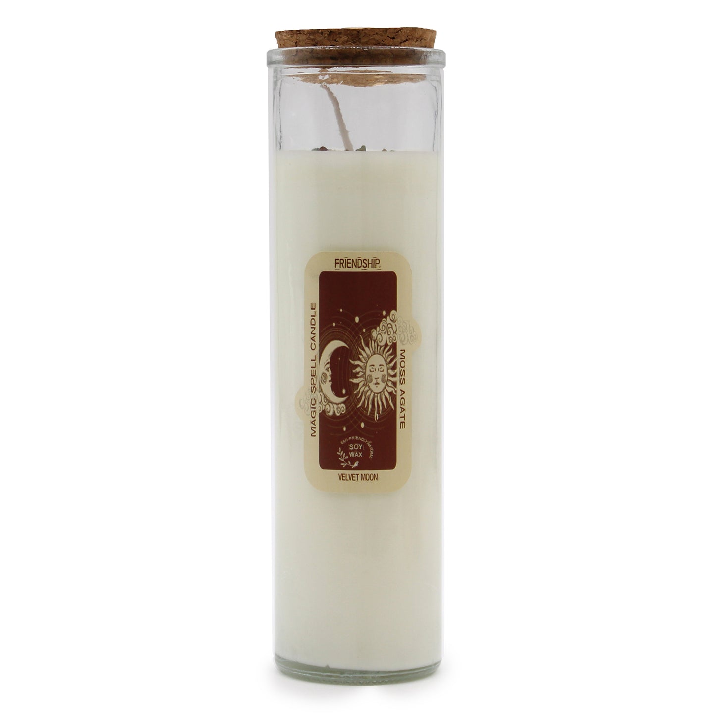 Magic Spell Candle - Friendship - with Moss Agate Gemstones and Velvet Moon Fragrance