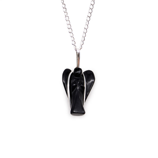 Guardian Angel Gemstone Pendant - Black Agate - Chain Length 45cm - Handmade