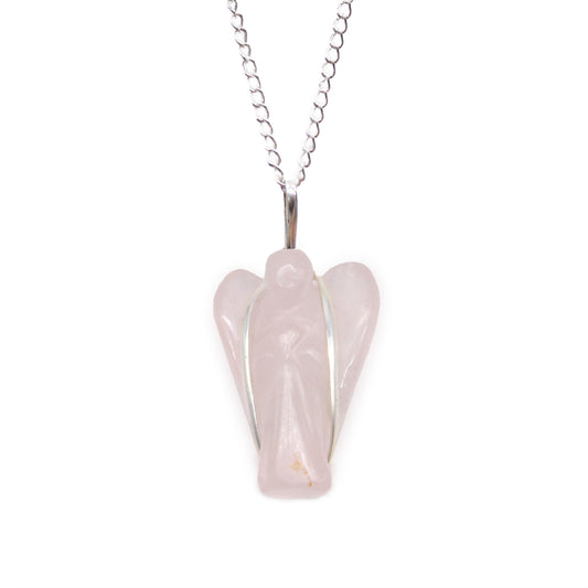 Guardian Angel Gemstone Pendant - Rose Quartz - Chain Length 45cm - Handmade