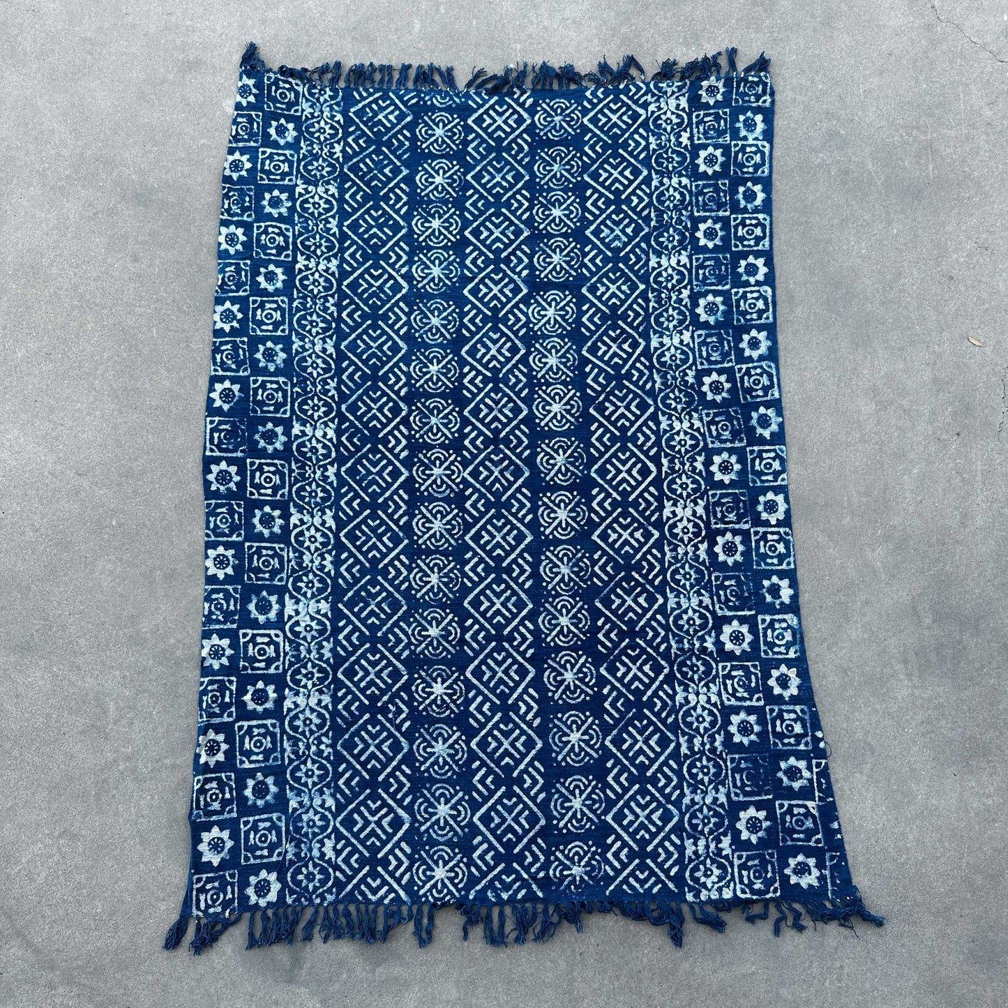 Indigo Cotton Throw - Handmade - 170cm x 120cm - Desi Stripes Design
