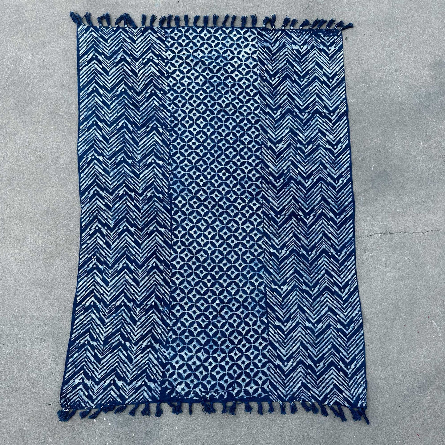 Indigo Cotton Throw - Handmade - 170cm x 120cm - Namoona Waves Design