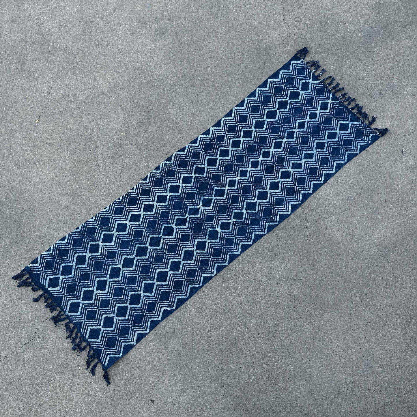Indigo Cotton Runner - Handmade - 170cm x 60cm - Heerak Design