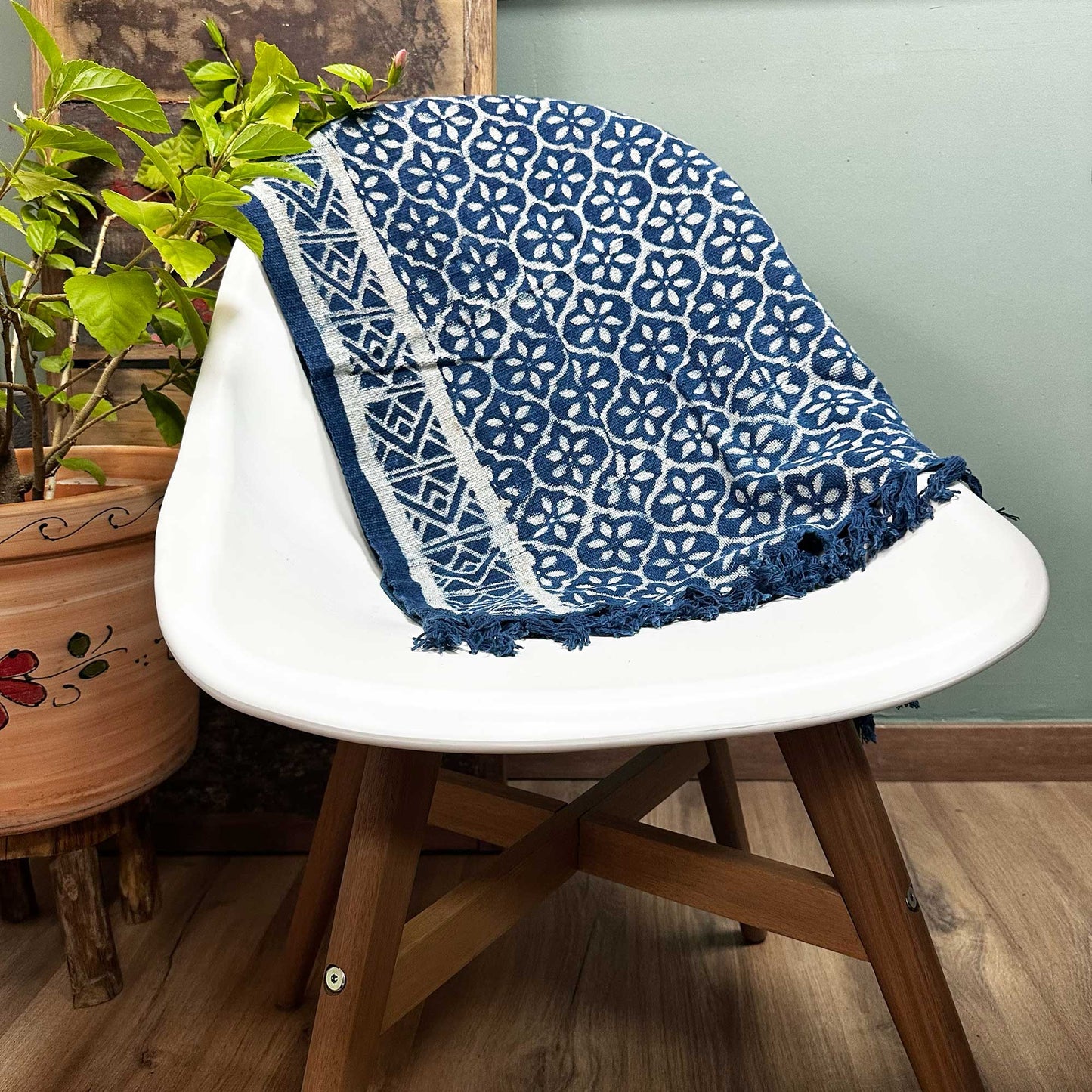 Indigo Cotton Runner - Handmade - 170cm x 60cm - Madjid Tiles Design