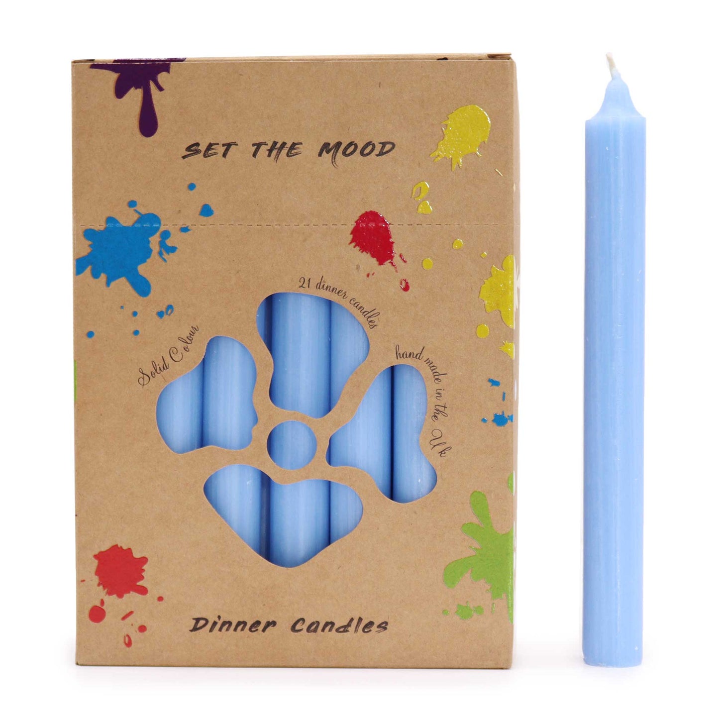 Hand Drawn - Dinner Table Candles - Sea Blue - 20cm - Pack of 21