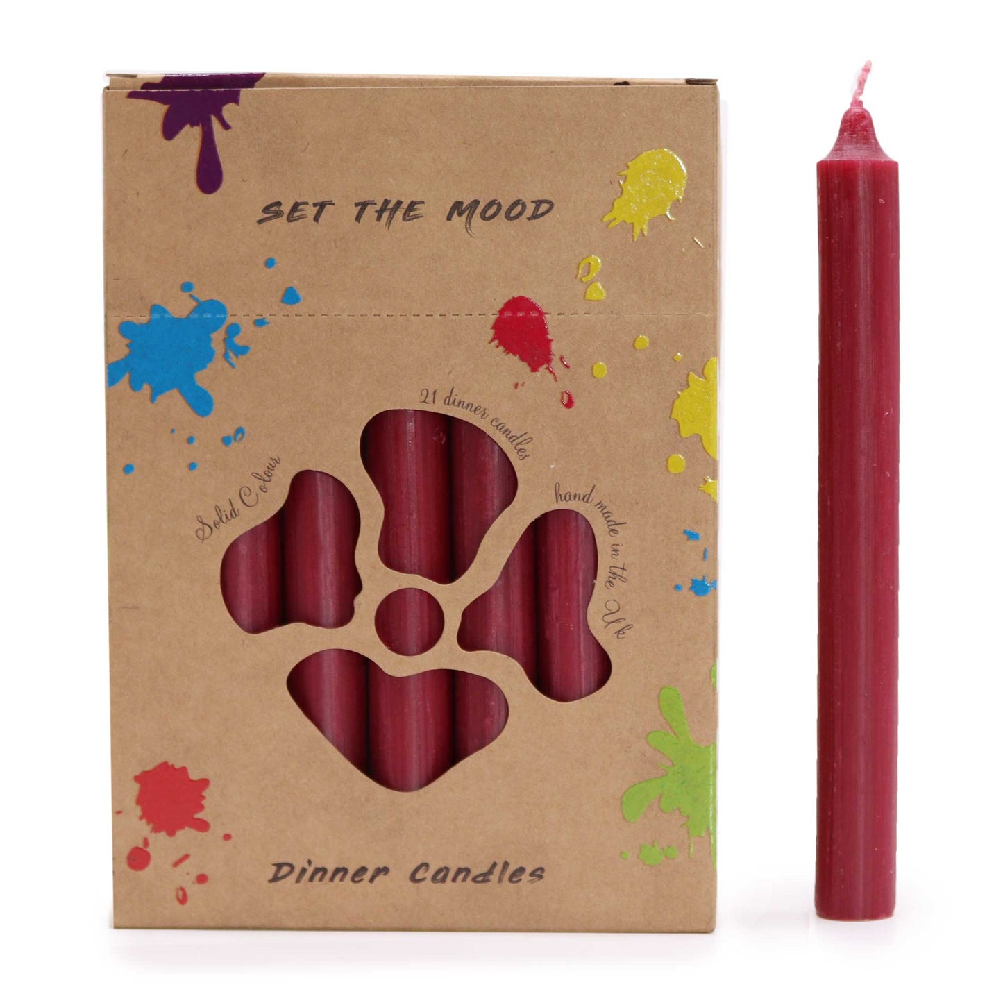 Hand Drawn - Dinner Table Candles - Burgundy - 20cm - Pack of 21