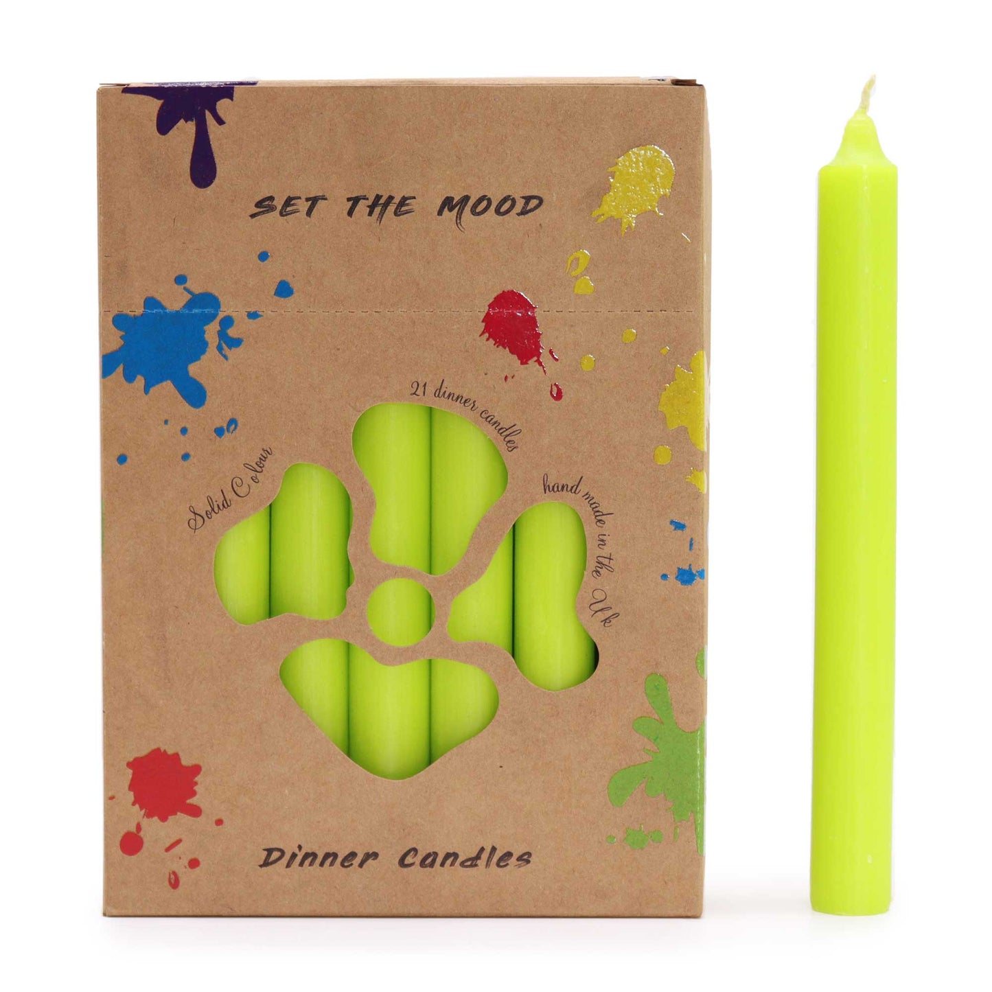 Hand Drawn - Dinner Table Candles - Lime - 20cm - Pack of 21