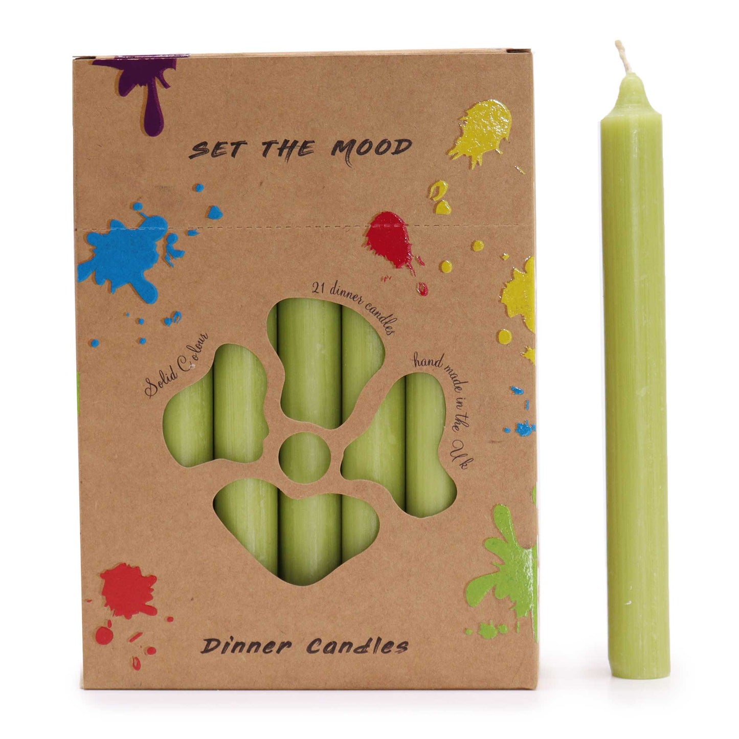Hand Drawn - Dinner Table Candles - Olive Green - 20cm - Pack of 21