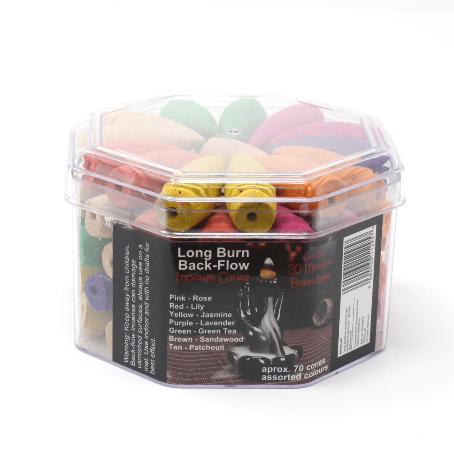 Long Burn Backflow Incense Cones - Assorted Fragrances - Pack of 70