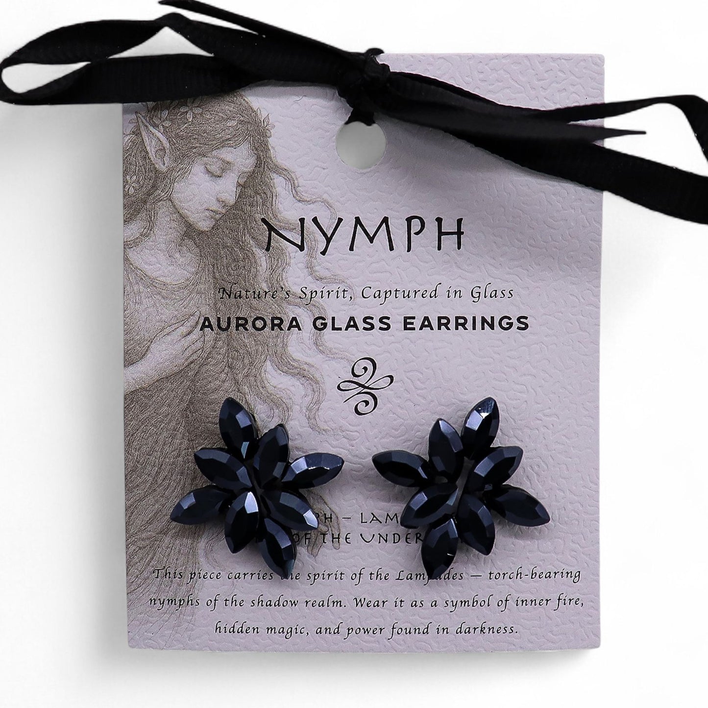 Nymph - Aurora Glass Earrings - Flowers - Jet Black