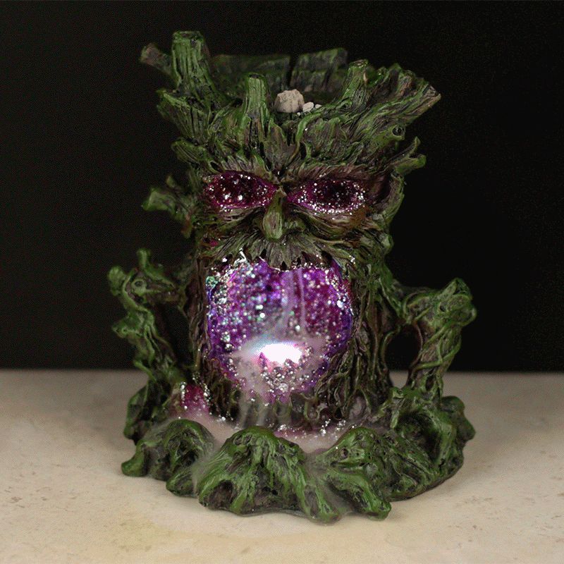 Backflow Incense Burner - Green Man with LED Light Crystal Cave
