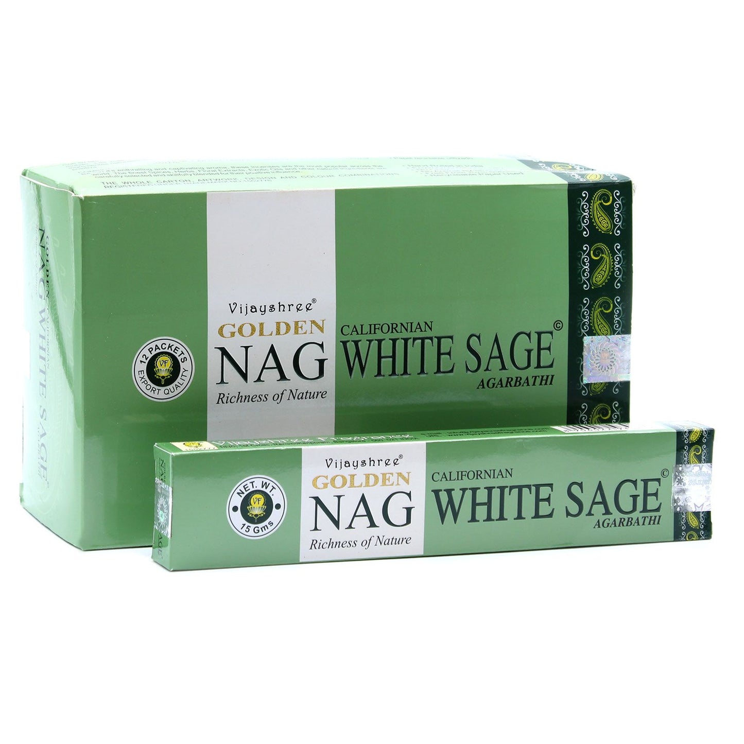 Vijayshree Incense - Golden Nag - White Sage - Pack of 15 Sticks