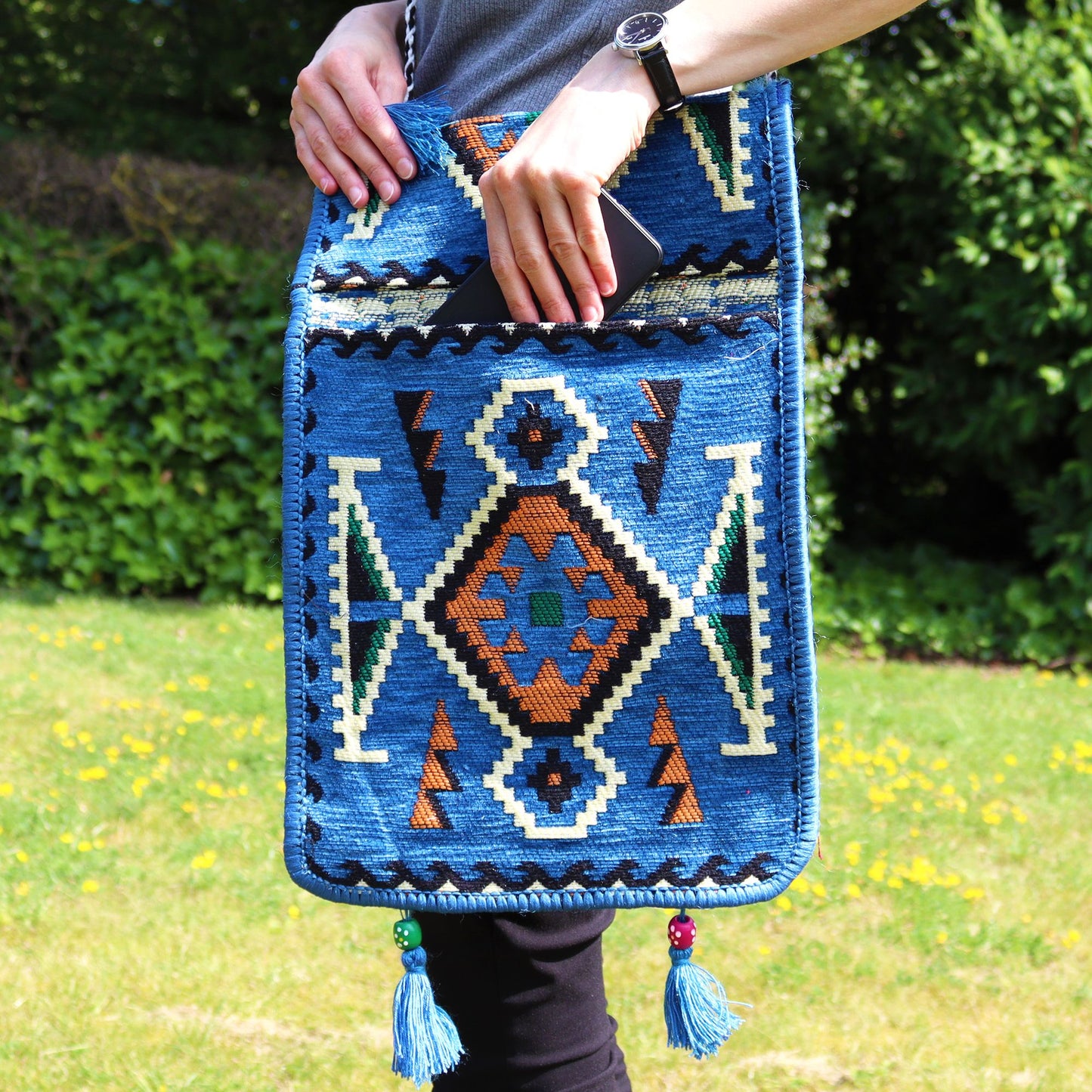 Kilim Messenger Festival Bag - Sky Blue