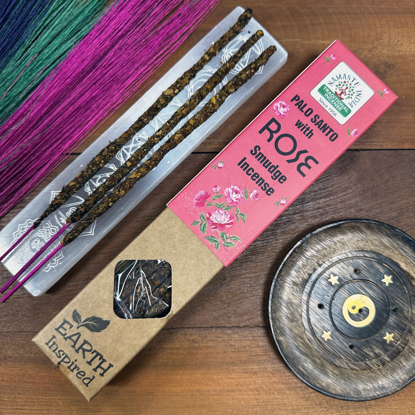 Namaste India - Earth Inspired Smudge Incense Sticks - Rose - Pack of 9