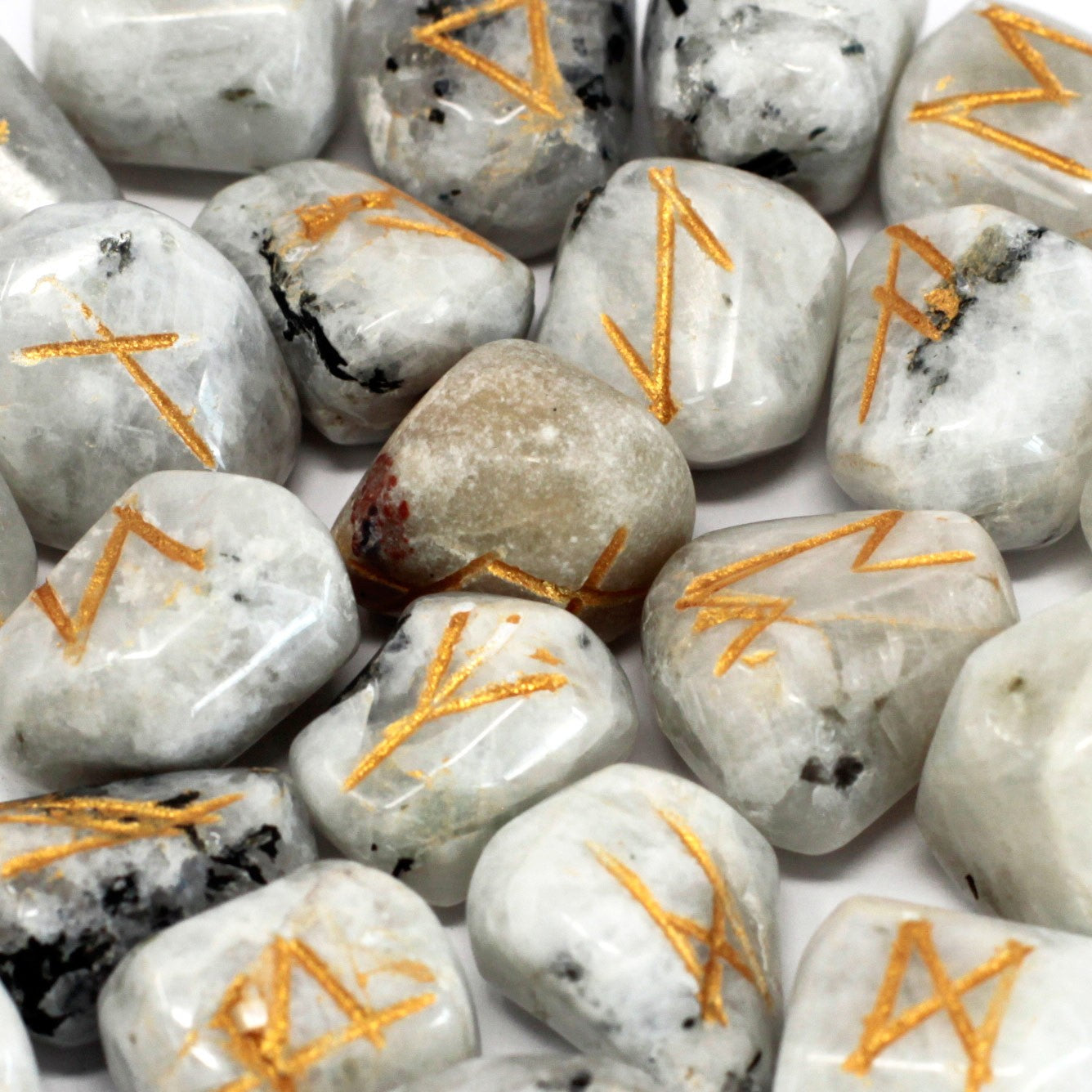 Rune Stone Set - Natural Rainbow Moonstone Stone Runes - 25 Pieces