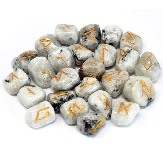 Rune Stone Set - Natural Rainbow Moonstone Stone Runes - 25 Pieces