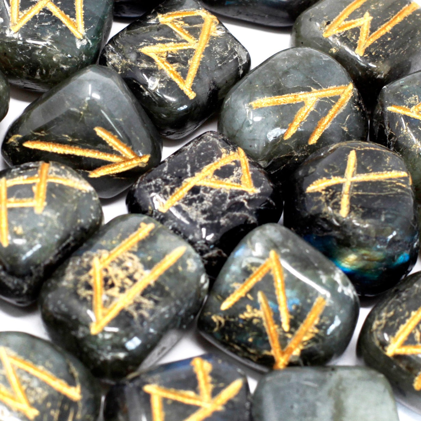 Rune Stone Set - Natural Labradorite Stone Runes - 25 Pieces