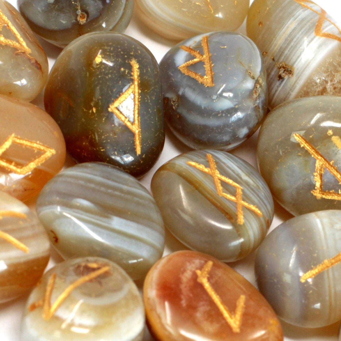Rune Stone Set - Natural Banded Agate Stone Runes - 25 Pieces