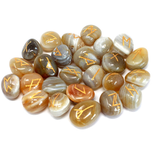Rune Stone Set - Natural Banded Agate Stone Runes - 25 Pieces