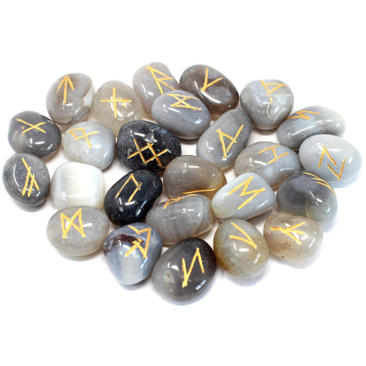 Rune Stone Set - Natural Grey Agate Stone Runes - 25 Pieces
