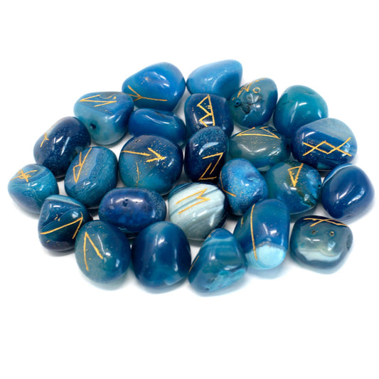 Rune Stone Set - Natural Blue Onyx Stone Runes - 25 Pieces