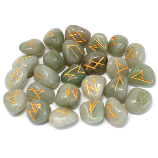 Rune Stone Set - Natural Green Aventurine Stone Runes - 25 Pieces