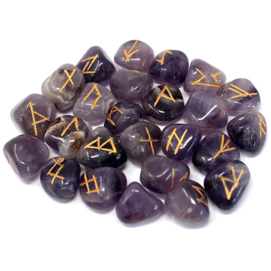 Rune Stone Set - Natural Amethyst Stone Runes - 25 Pieces