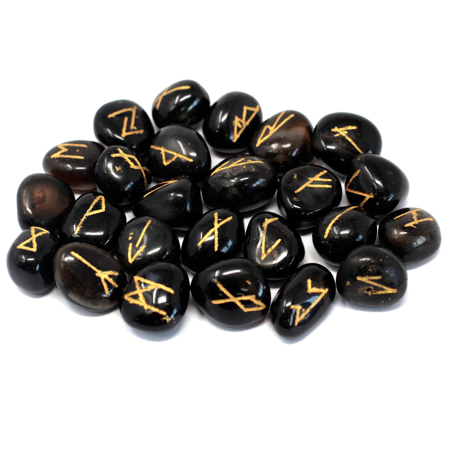 Rune Stone Set - Natural Black Onyx Stone Runes - 25 Pieces