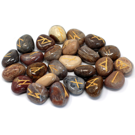 Rune Stone Set - Natural Fancy Jasper Stone Runes - 25 Pieces