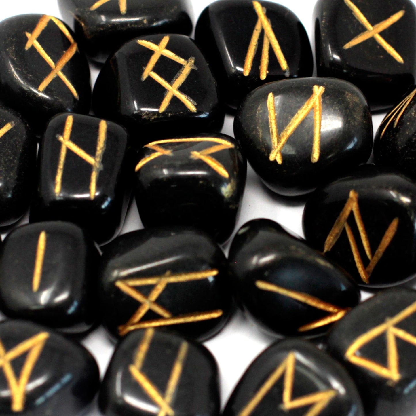 Rune Stone Set - Natural Black Agate Stone Runes - 25 Pieces
