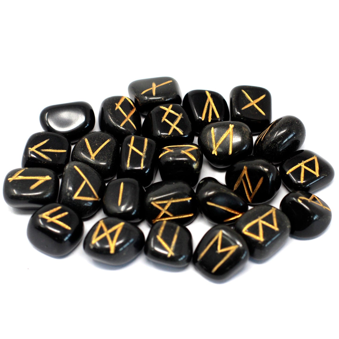Rune Stone Set - Natural Black Agate Stone Runes - 25 Pieces