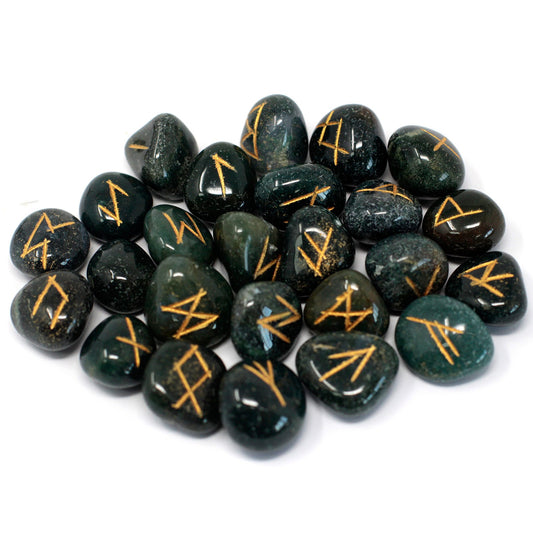 Rune Stone Set - Natural Bloodstone Stone Runes - 25 Pieces