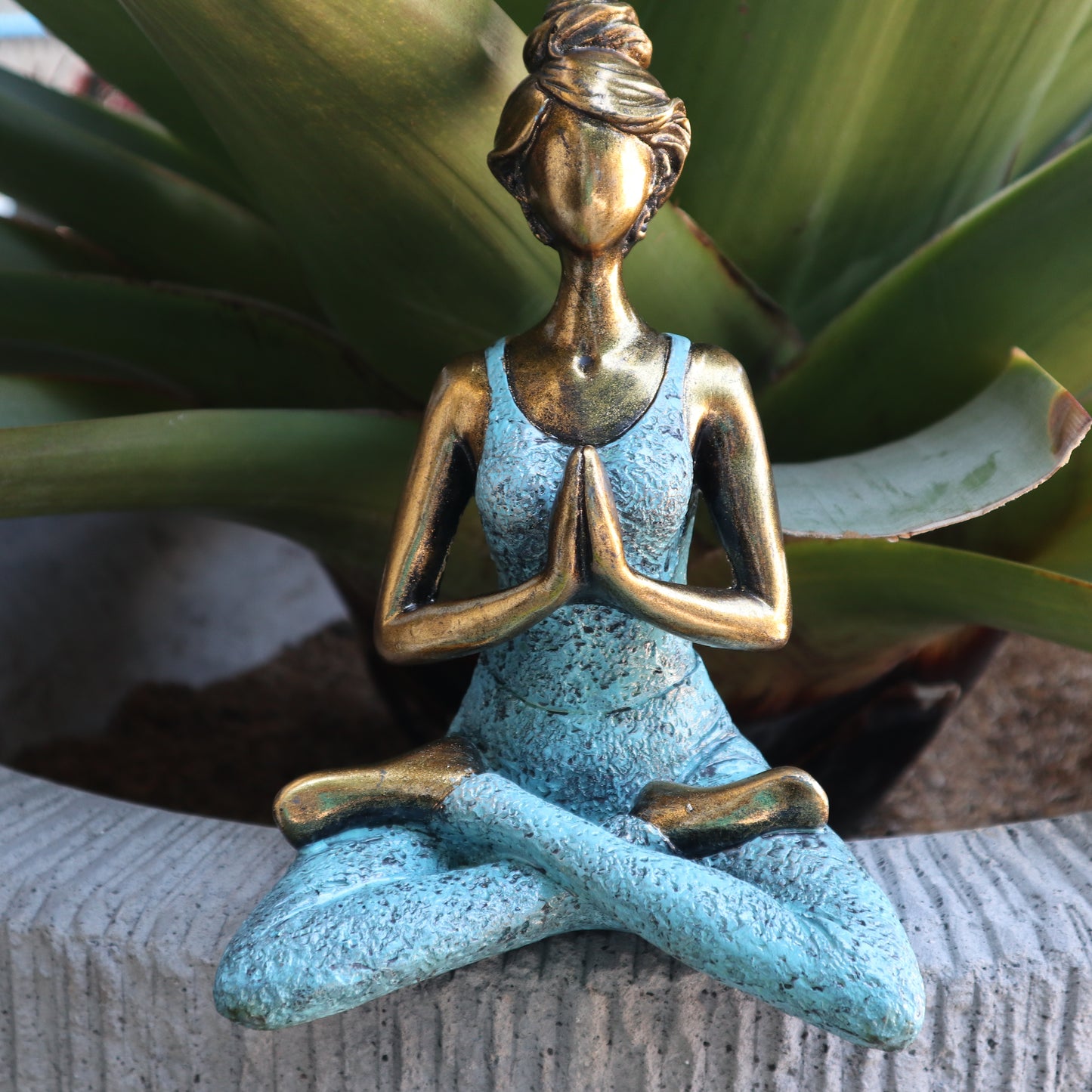 Yoga Pose Lady Figurine - Bronze and Blue - 24cm