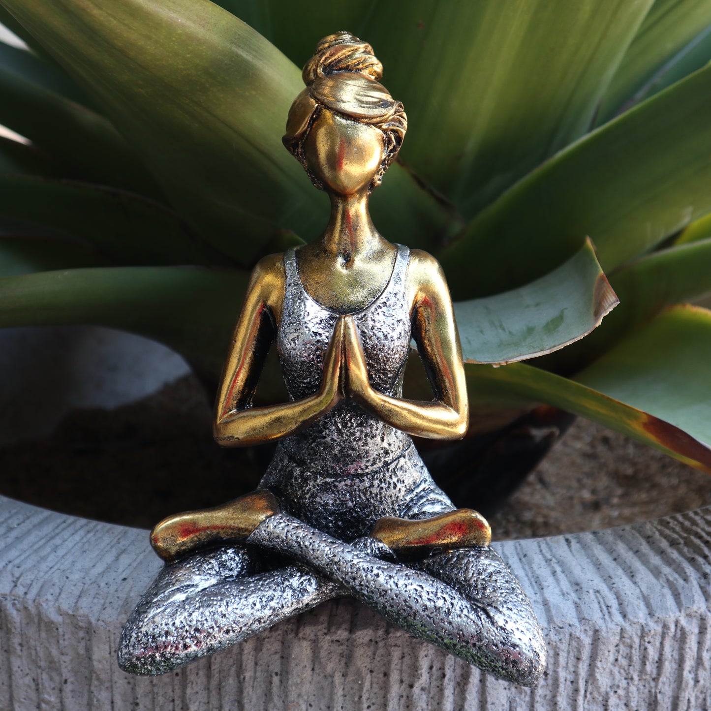 Yoga Pose Lady Figurine - Bronze and Silver - 24cm