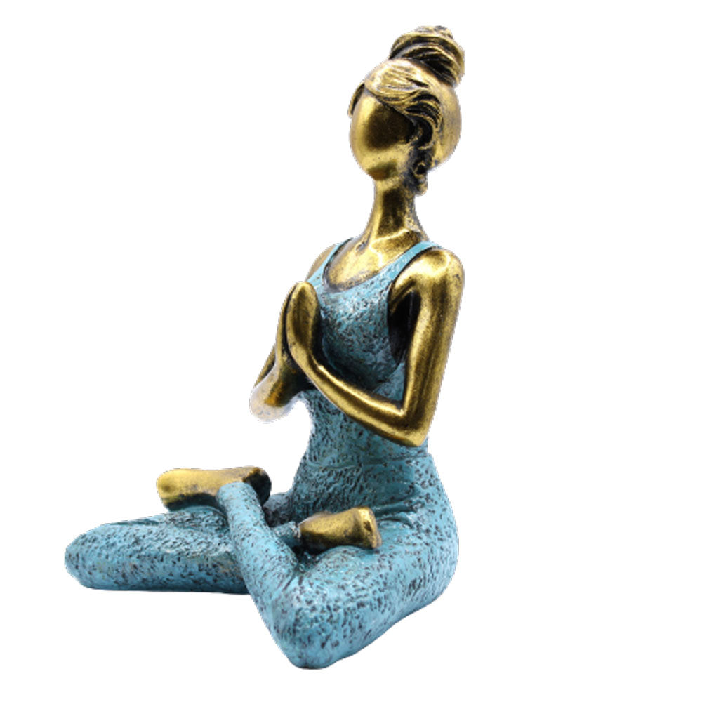 Yoga Pose Lady Figurine - Bronze and Blue - 24cm