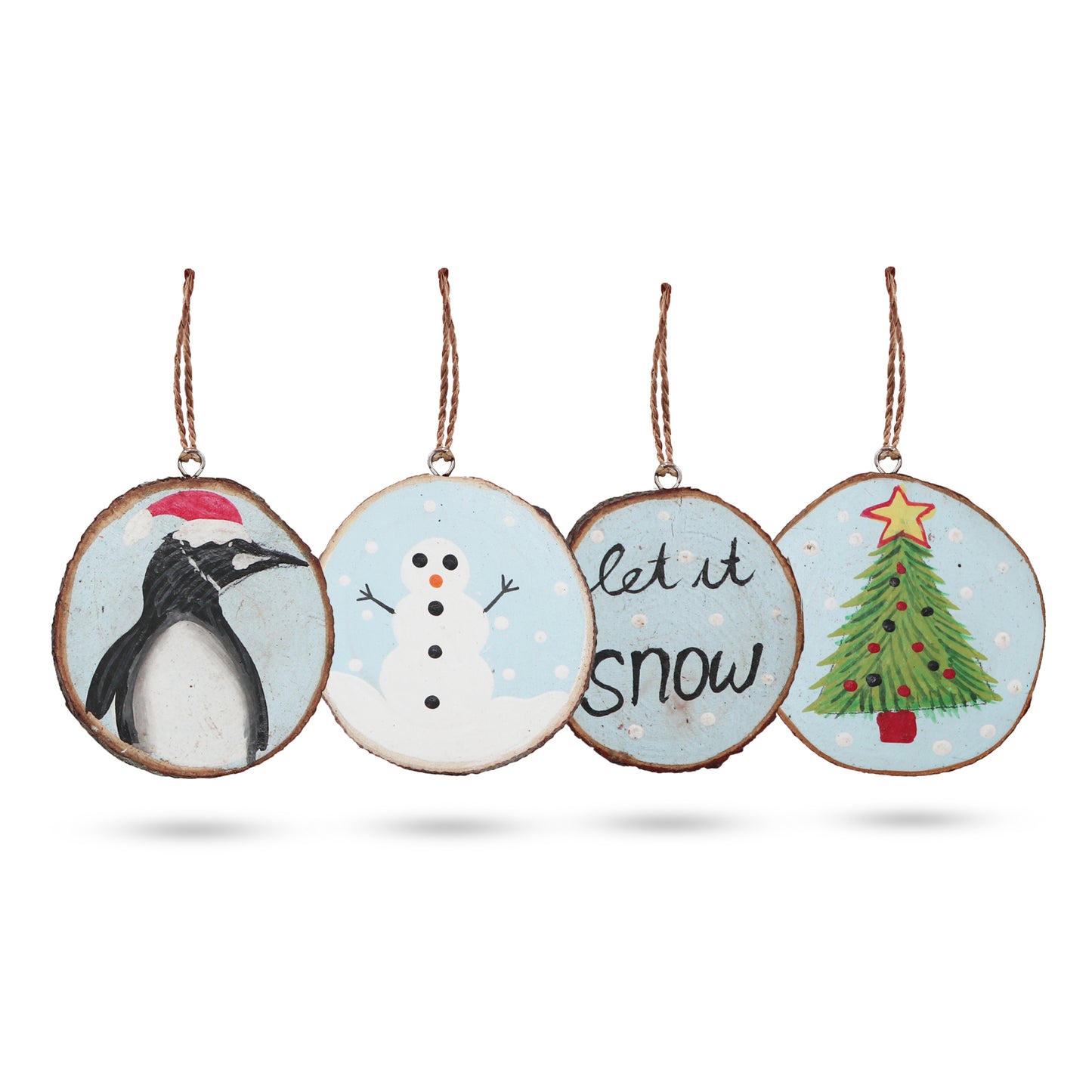 Hand Painted - Wooden Christmas Tree Decorations - Pack of 4