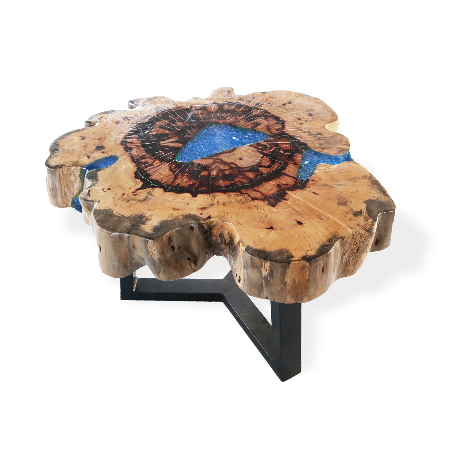 Unique Handmade Tamarind Wood and Blue Resin Coffee Table - 77cm x 46cm
