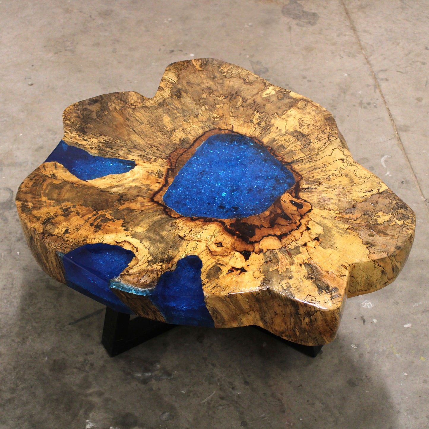 Unique Handmade Tamarind Wood and Blue Resin Coffee Table - 77cm x 46cm