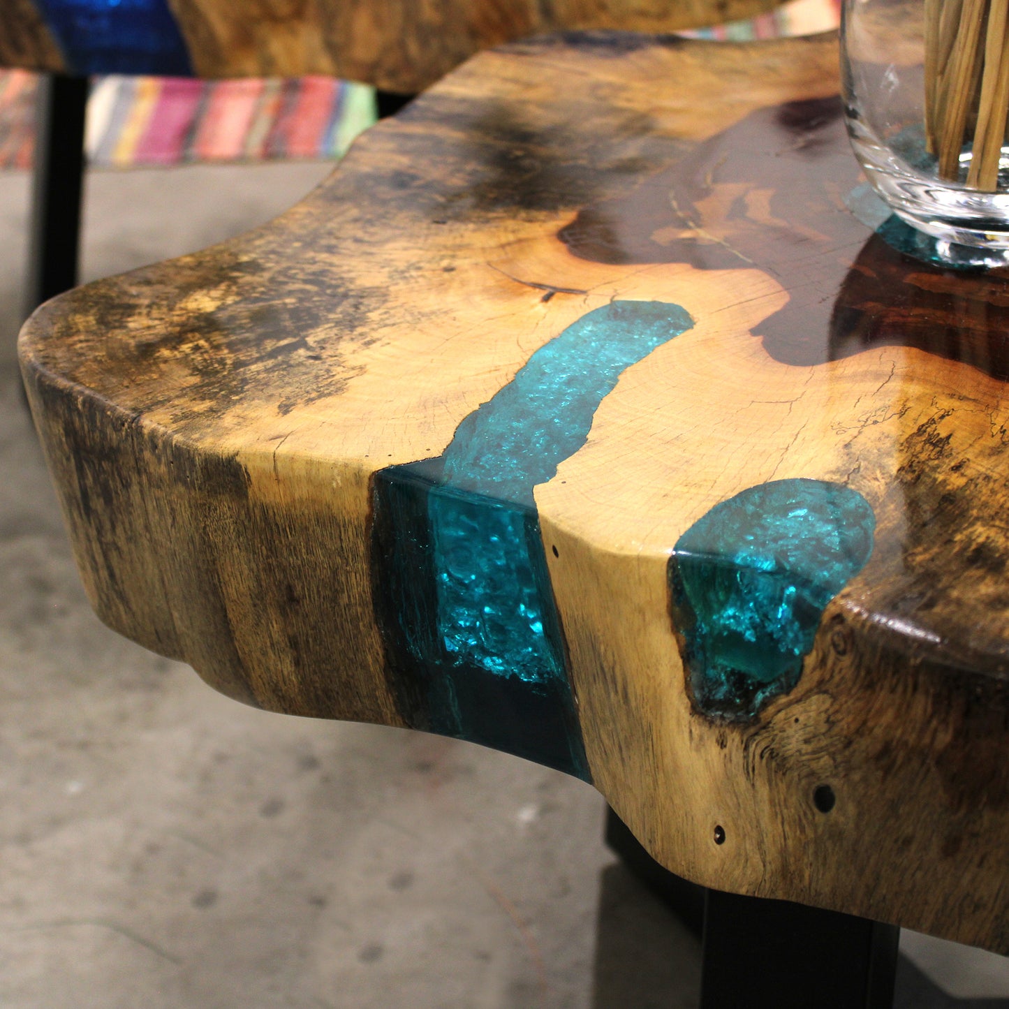 Unique Handmade Tamarind Wood and Aqua Resin Coffee Table - 77cm x 46cm