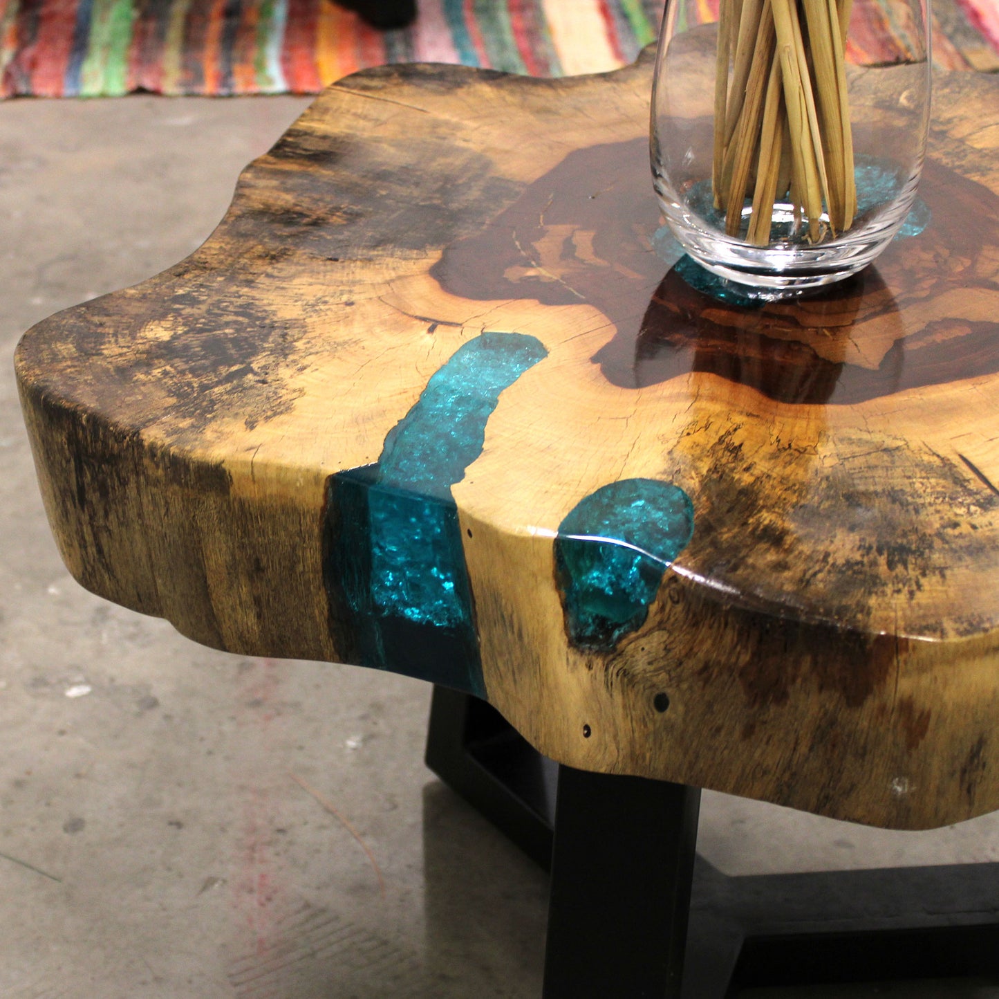 Unique Handmade Tamarind Wood and Aqua Resin Coffee Table - 77cm x 46cm