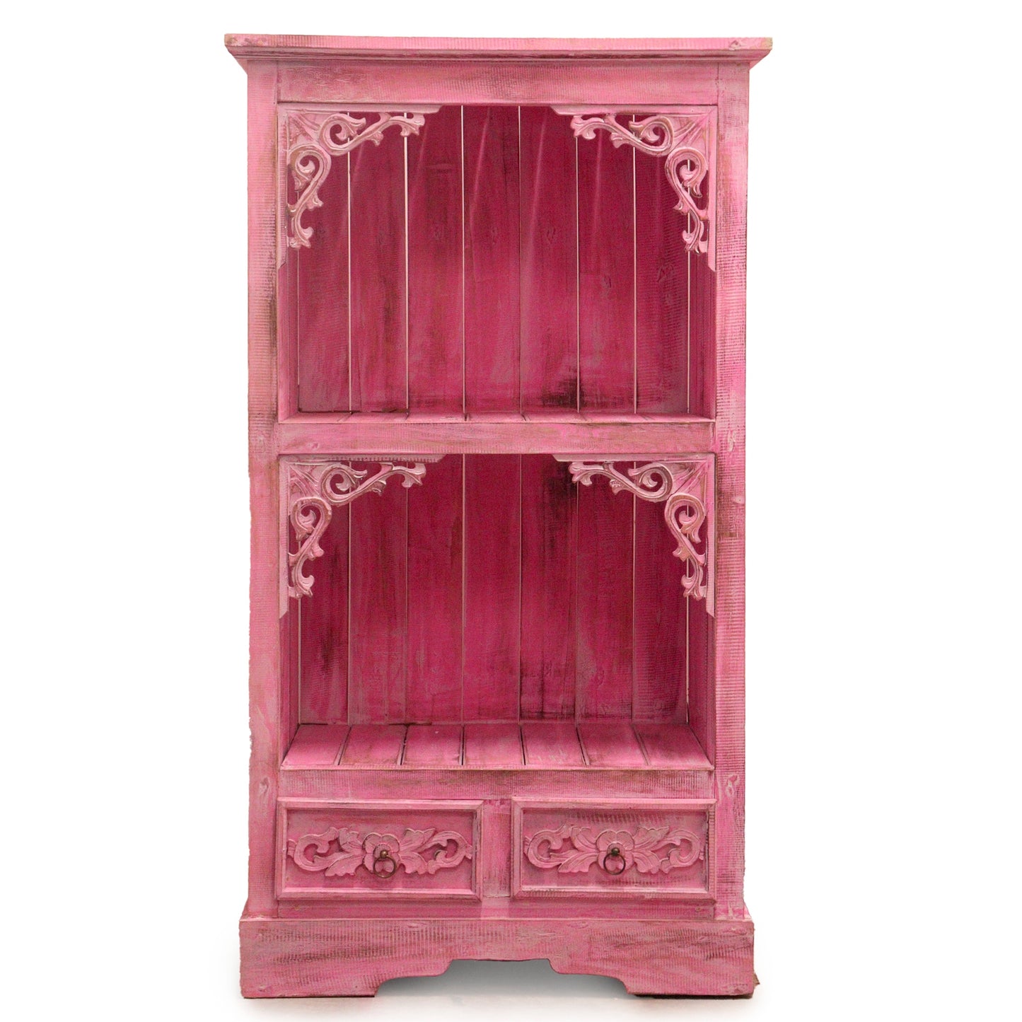 Albasia Wood Storage Shelf with Drawers - Pink Wash - Height 120cm Width 66.7cm