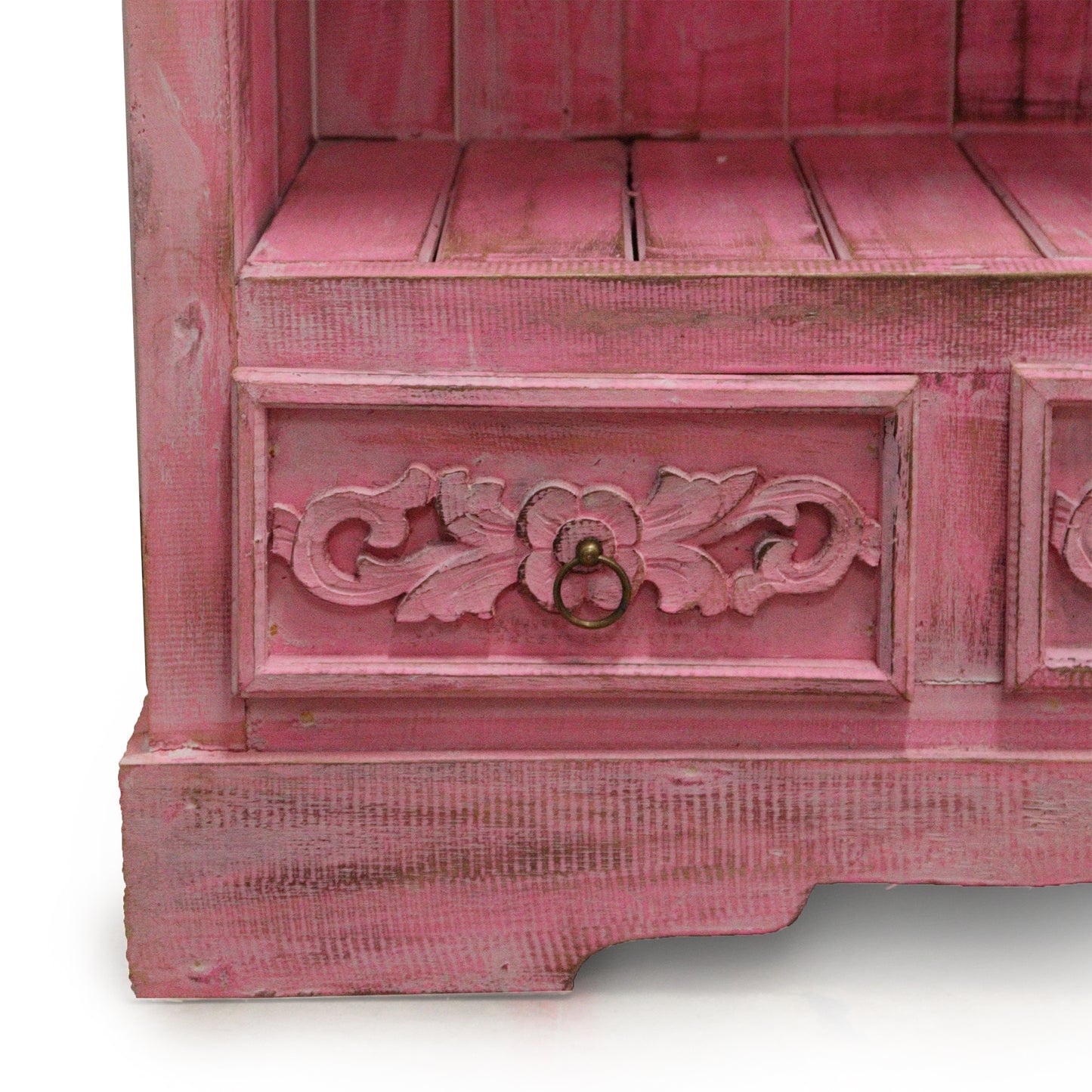 Albasia Wood Storage Shelf with Drawers - Pink Wash - Height 120cm Width 66.7cm