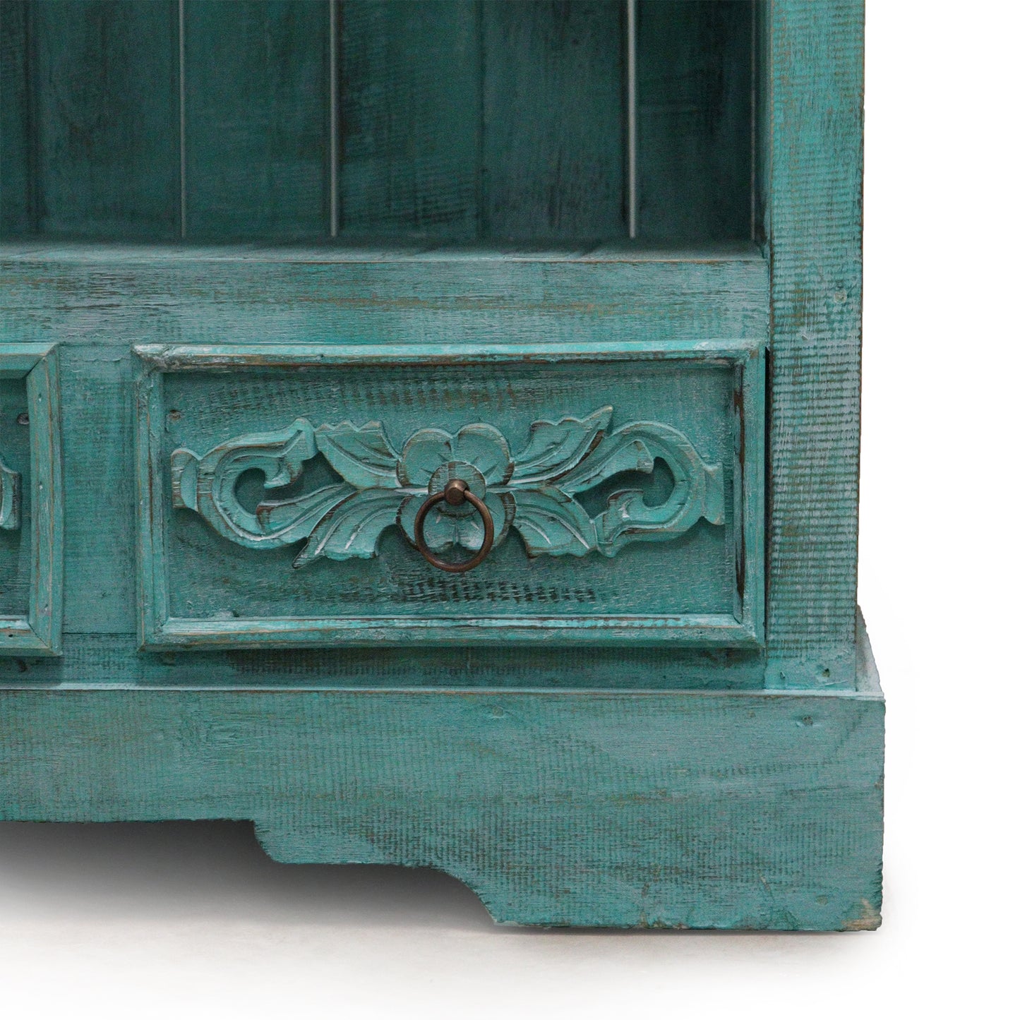 Albasia Wood Storage Shelf with Drawers - Aqua Wash - Height 120cm Width 66.7cm