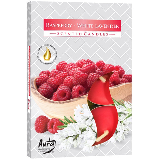 Aura Candles - Scented Tealights - Pack of 6 - Raspberry and White Lavender