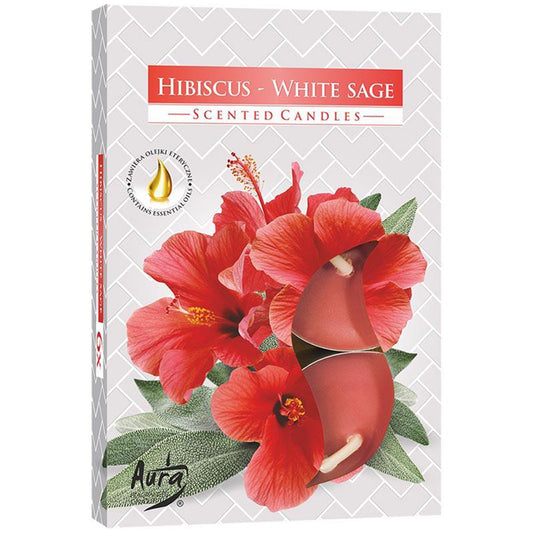 Aura Candles - Scented Tealights - Pack of 6 - Hibiscus and White Sage